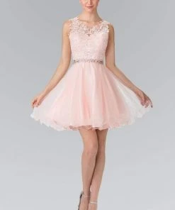Elizabeth K - GS2375 Lace Illusion A-Line Tulle Short Dress Cocktail Dresses
