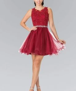 Elizabeth K - GS2375 Lace Illusion A-Line Tulle Short Dress Cocktail Dresses