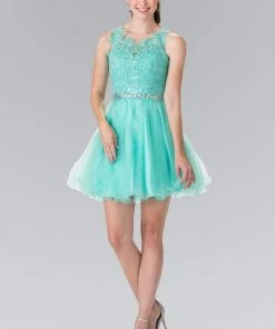 Elizabeth K - GS2375 Lace Illusion A-Line Tulle Short Dress Cocktail Dresses