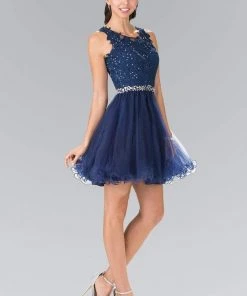 Elizabeth K - GS2375 Lace Illusion A-Line Tulle Short Dress Cocktail Dresses