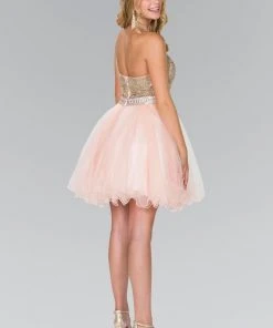 Cocktail Dresses Elizabeth K - GS2382 Gold Applique Halter V-neck Tulle A-line Dress 9 Cocktail Dresses Elizabeth K - GS2382 Gold Applique Halter V-neck Tulle A-line Dress