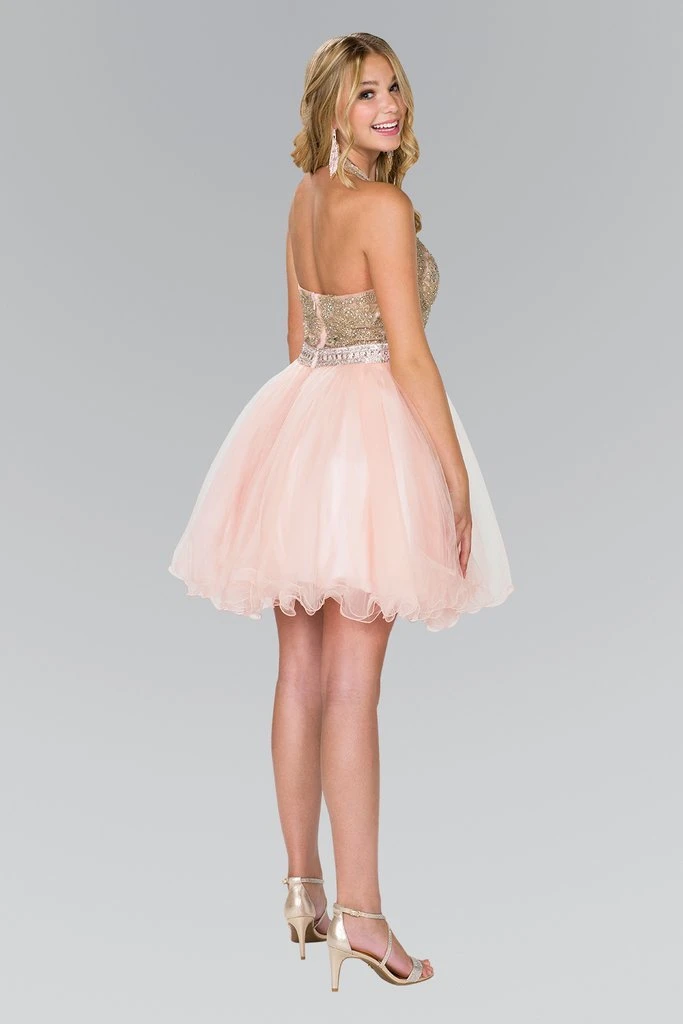 Cocktail Dresses Elizabeth K - GS2382 Gold Applique Halter V-neck Tulle A-line Dress 4 Cocktail Dresses Elizabeth K - GS2382 Gold Applique Halter V-neck Tulle A-line Dress