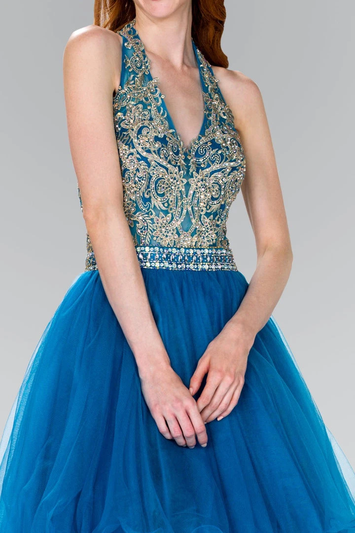 Cocktail Dresses Elizabeth K - GS2382 Gold Applique Halter V-neck Tulle A-line Dress 7 Cocktail Dresses Elizabeth K - GS2382 Gold Applique Halter V-neck Tulle A-line Dress