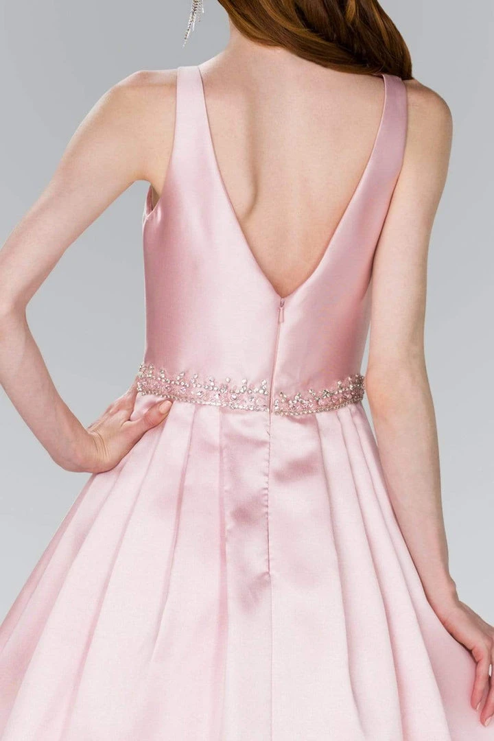 Cocktail Dresses Elizabeth K - GS2384 Plunging V-Neck Bejeweled Mikado Dress 6 Cocktail Dresses Elizabeth K - GS2384 Plunging V-Neck Bejeweled Mikado Dress