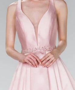 Cocktail Dresses Elizabeth K - GS2384 Plunging V-Neck Bejeweled Mikado Dress 14 Cocktail Dresses Elizabeth K - GS2384 Plunging V-Neck Bejeweled Mikado Dress