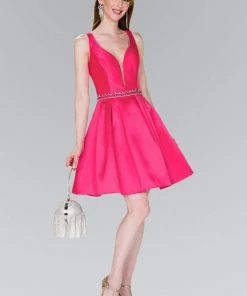 Cocktail Dresses Elizabeth K - GS2384 Plunging V-Neck Bejeweled Mikado Dress 16 Cocktail Dresses Elizabeth K - GS2384 Plunging V-Neck Bejeweled Mikado Dress