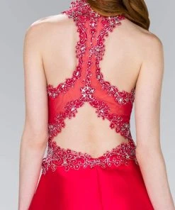 Elizabeth K - GS2390 Embellished Lace High Halter Mikado A-line Dress