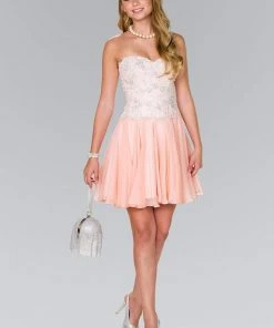 Elizabeth K - GS2391 Embellished Sweetheart Chiffon A-line Dress