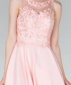 Elizabeth K - GS2394 Lace Applique Scoop Chiffon A-line Dress Cocktail Dresses