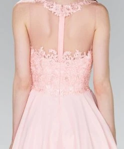 Elizabeth K - GS2394 Lace Applique Scoop Chiffon A-line Dress Cocktail Dresses