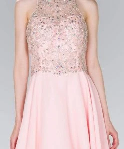 Elizabeth K - GS2395 Jewel Adorned Illusion Chiffon Dress Cocktail Dresses