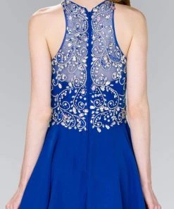 Elizabeth K - GS2395 Jewel Adorned Illusion Chiffon Dress Cocktail Dresses