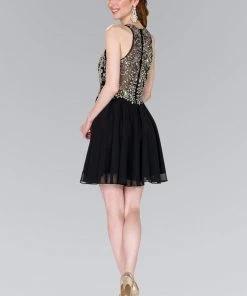 Elizabeth K - GS2395 Jewel Adorned Illusion Chiffon Dress Cocktail Dresses