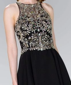 Elizabeth K - GS2395 Jewel Adorned Illusion Chiffon Dress Cocktail Dresses