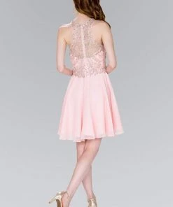 Elizabeth K - GS2395 Jewel Adorned Illusion Chiffon Dress Cocktail Dresses