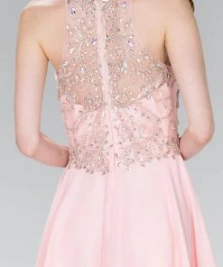 Elizabeth K - GS2395 Jewel Adorned Illusion Chiffon Dress Cocktail Dresses