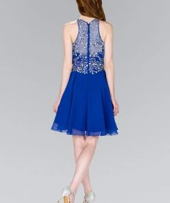 Elizabeth K - GS2395 Jewel Adorned Illusion Chiffon Dress Cocktail Dresses