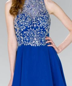 Elizabeth K - GS2395 Jewel Adorned Illusion Chiffon Dress Cocktail Dresses