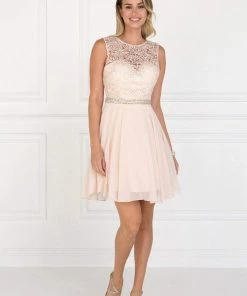 Elizabeth K - GS2410 Diamond Cutout Back Lace Chiffon Cocktail Dress Cocktail Dresses 16 Elizabeth K - GS2410 Diamond Cutout Back Lace Chiffon Cocktail Dress Cocktail Dresses