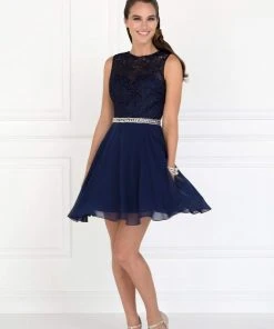 Elizabeth K - GS2410 Diamond Cutout Back Lace Chiffon Cocktail Dress Cocktail Dresses 18 Elizabeth K - GS2410 Diamond Cutout Back Lace Chiffon Cocktail Dress Cocktail Dresses