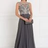 Elizabeth K Jeweled Illusion Bateau Chiffon A-line Gown GL1565 - 1 Pc Charcoal In Size L Available