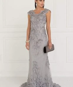 Elizabeth K - Lace Embroidered Long Sheath Dress GL1540 Formal Gowns