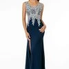 Elizabeth K - Metallic Lace Appliqued Bodice Dress GL1839 - 1 Pc Navy/Silver In Size L Available