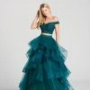 Ellie Wilde - EW118040 Two-Piece Lace Off-Shoulder Tiered A-Line Gown Formal Gowns