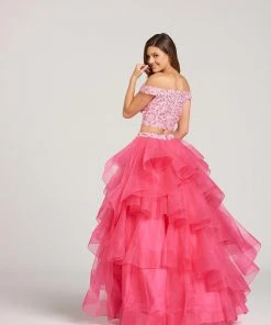 Ellie Wilde - EW118040 Two-Piece Lace Off-Shoulder Tiered A-Line Gown Formal Gowns