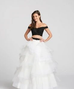 Ellie Wilde - EW118040 Two-Piece Lace Off-Shoulder Tiered A-Line Gown Formal Gowns