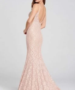 Formal Gowns Ellie Wilde - EW120003 Lace Deep V-neck Trumpet Dress