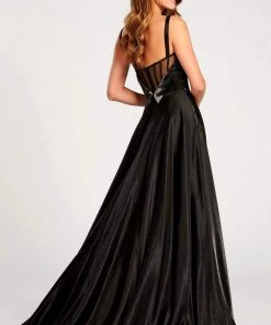 Formal Gowns Ellie Wilde - EW120015 Illusion Plunging V Neck Shimmer Ballgown