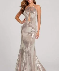 Ellie Wilde - EW120056 Metallic Halter Neck Trumpet Dress