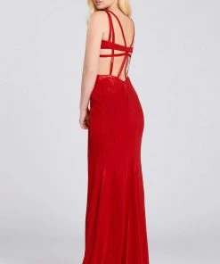 Ellie Wilde - EW120086 Illusion Plunging V Neck Metallic Evening Dress