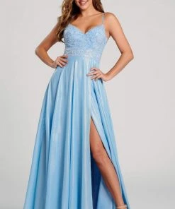 Ellie Wilde - EW120107 Beaded Plunging V-neck A-line Gown Formal Gowns