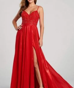 Ellie Wilde - EW120107 Beaded Plunging V-neck A-line Gown Formal Gowns