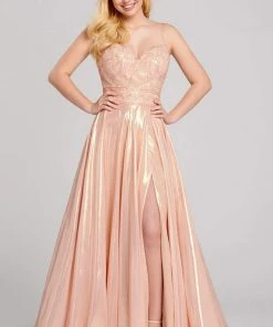 Ellie Wilde - EW120107 Beaded Plunging V-neck A-line Gown Formal Gowns