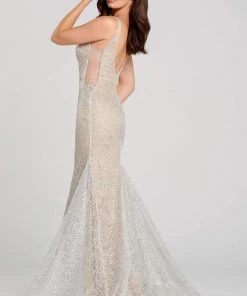 Ellie Wilde - EW120123 Embroidered Deep V-neck Mermaid Dress Formal Gowns