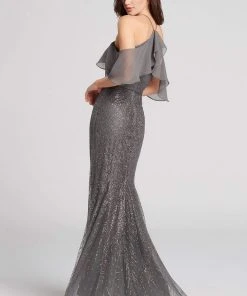 Formal Gowns Ellie Wilde - EW21852 Draped Chiffon Off Shoulder Bejeweled Gown