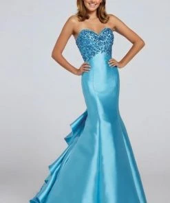 Ellie Wilde - Ruffle Back Long Mermaid Gown EW117060 - 1 Pc Turquoise In Size 0 Available