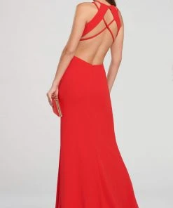 Formal Gowns Ellie Wilde - Sexy Cutout Back Sleeveless V Neck Long Dress EW119159 - 1 Pc Red In Size 6 And 1 Pc Yellow In Size 4 Available 6 Formal Gowns Ellie Wilde - Sexy Cutout Back Sleeveless V Neck Long Dress EW119159 - 1 Pc Red In Size 6 And 1 Pc Yellow In Size 4 Available