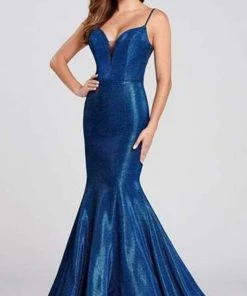 Ellie Wilde - Sleeveless Plunging Neckline Mermaid Evening Dress EW120109 - 1 Pc Light Gold In Size 10 Available Formal Gowns