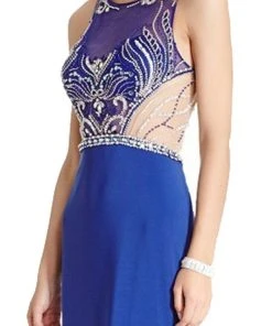 Plus Size Dresses Aspeed Design - Embellished Sheer Halter Sheath Evening Dress