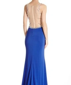 Plus Size Dresses Aspeed Design - Embellished Sheer Halter Sheath Evening Dress