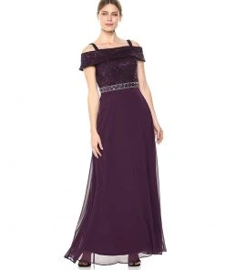 Emma Street - 1111199 Off Shoulder Embellished Lace And Chiffon Dress Formal Gowns