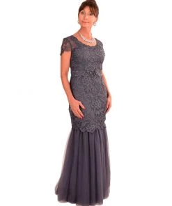Emma Street - Laced Scoop Neck Tulle Mermaid Gown ES801 Formal Gowns