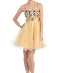 Eureka Fashion - 2420 Beaded Sweetheart Charmeuse/Mesh A-line Dress