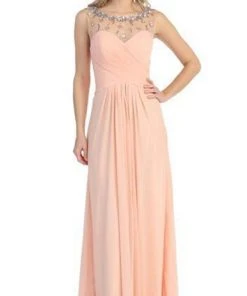 Eureka Fashion - 2666 Sleeveless Beaded Illusion Bateau Chiffon Dress Formal Gowns