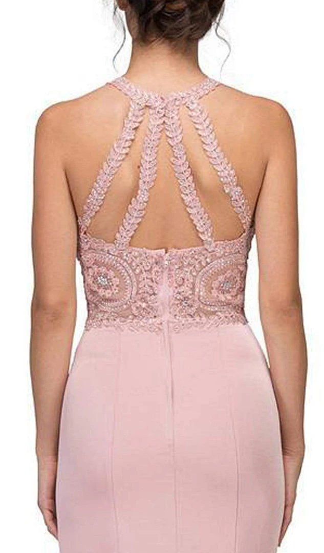 Formal Gowns Eureka Fashion - 7133 Applique Halter Stretch Satin Trumpet Dress 6 Formal Gowns Eureka Fashion - 7133 Applique Halter Stretch Satin Trumpet Dress