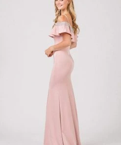 Eureka Fashion - 7333 Bejeweled Ruffle Overlay Mermaid Gown Formal Gowns